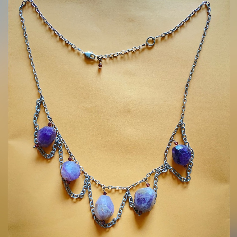 Raw AMETHYST Silver Chain Necklace